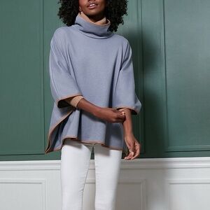 NWOT Tuckernuck Piper poncho in slate blue with leather trim